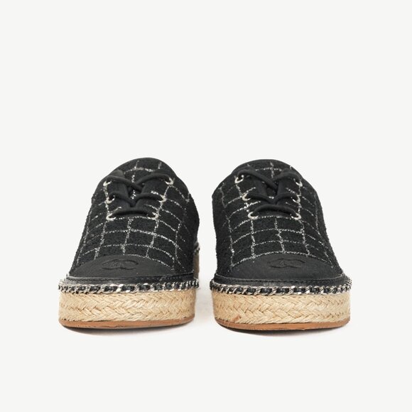 Chanel Black Metallic Tweed Espadrille Low-Top Sneakers - Picture 3 of 12